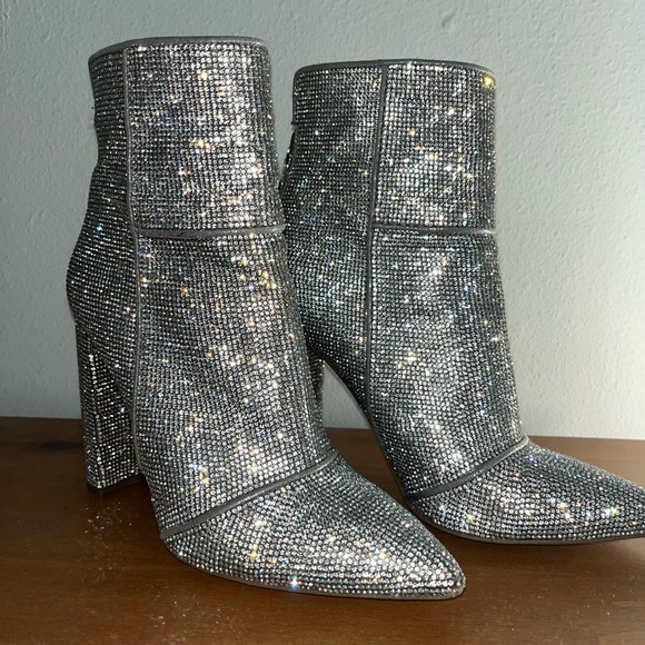 Steve Madden Tristan Rhinestone Embellished Block Heel Booties - Picture 1 of 6